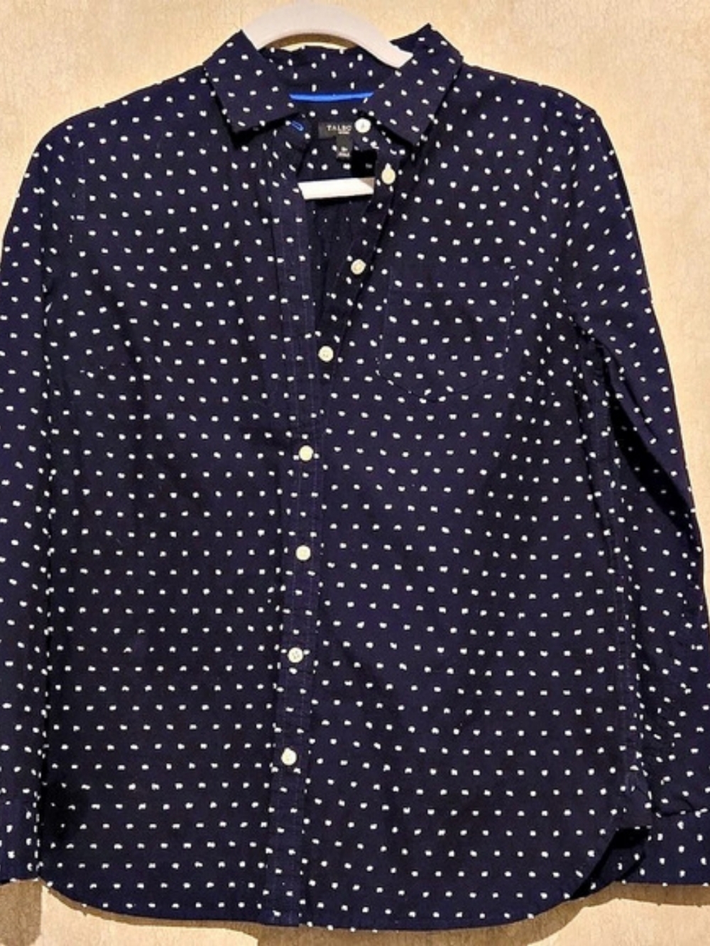Talbots Womens Polka Dot Button Down Shirt in Blue & White Like New